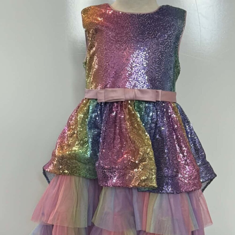 Girls Rainbow Sequin High-Low Dress  Tulle Party Formal